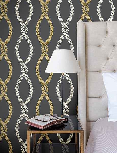 Laureate Black Vine Trellis Wallpaper - York Wallcoverings - VP1324 - York Wallcoverings Wallpaper