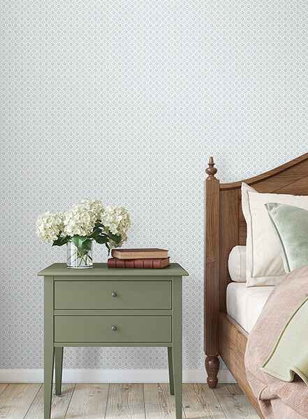 Priti Light Blue Floral Grid Wallpaper - York Wallcoverings - VP1331