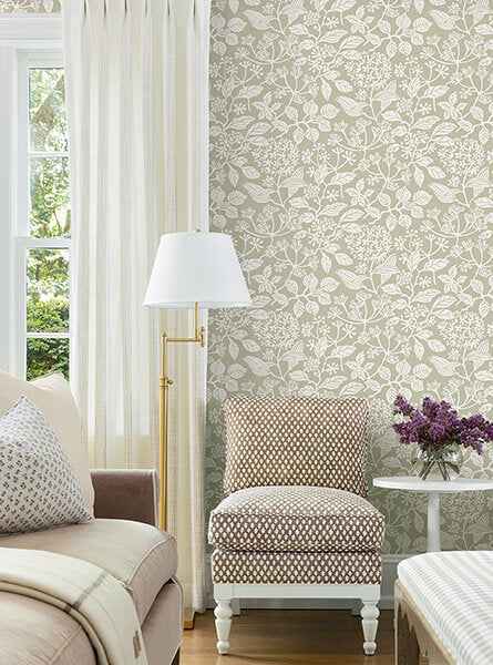 Rowen Taupe Botanical Wallpaper - York Wallcoverings - VP1344