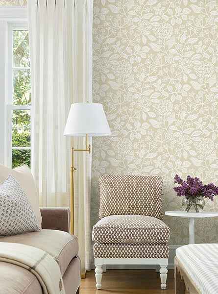 Rowen Beige Botanical Wallpaper - York Wallcoverings - VP1345