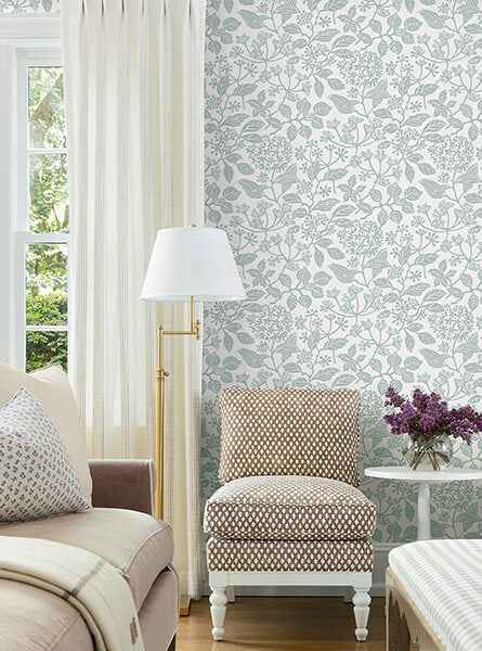 Rowen Light Blue Botanical Wallpaper - York Wallcoverings - VP1346