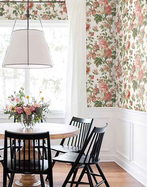 Beatrix Coral Vintage Floral Wallpaper - York Wallcoverings - VP1351