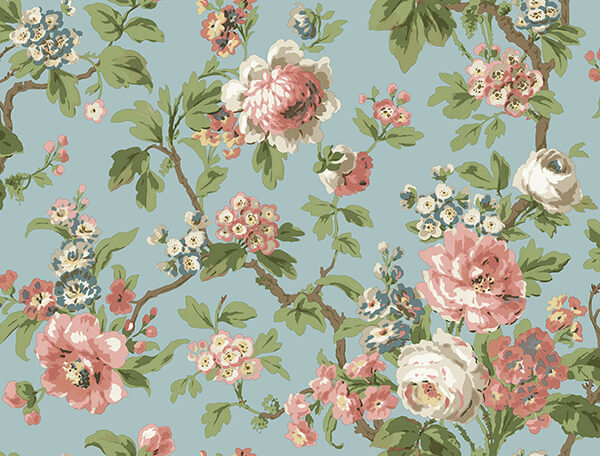 beatrix-sky-blue-vintage-floral-wallpaper-york-wallcoverings-vp1354 - York Wallcoverings Wallpaper