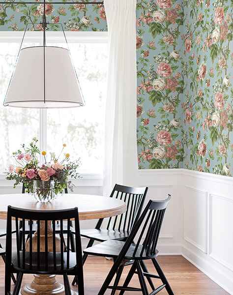 Beatrix Sky Blue Vintage Floral Wallpaper - York Wallcoverings - VP1354