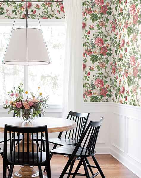 Beatrix Fuchsia Vintage Floral Wallpaper - York Wallcoverings - VP1355