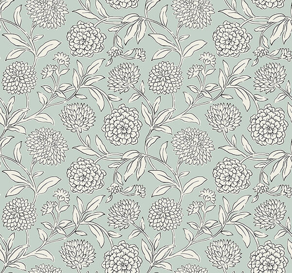 chatsworth-garden-sky-blue-floral-trail-wallpaper-york-wallcoverings-vp1361 - York Wallcoverings Wallpaper