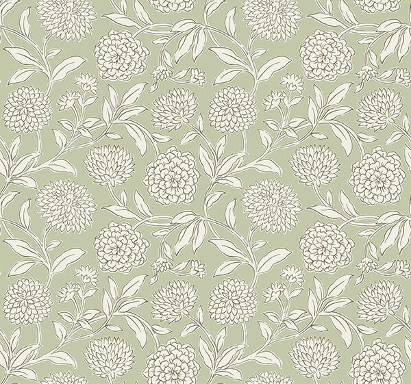 chatsworth-garden-light-green-floral-trail-wallpaper-york-wallcoverings-vp1362 - York Wallcoverings Wallpaper