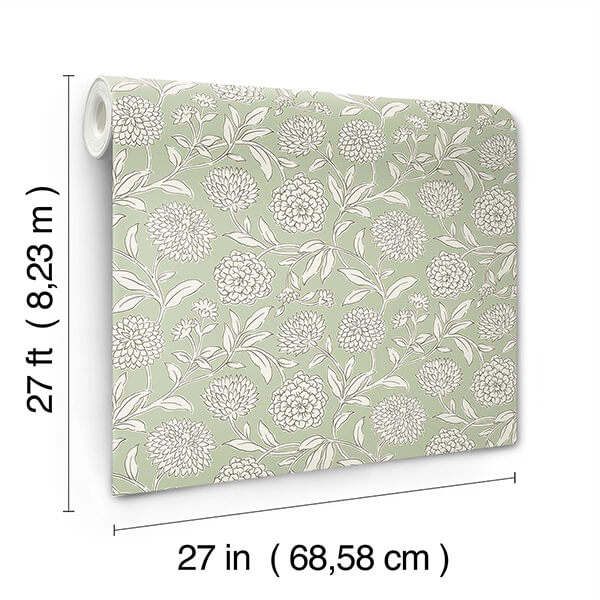 chatsworth-garden-light-green-floral-trail-wallpaper-york-wallcoverings-vp1362 - York Wallcoverings Wallpaper