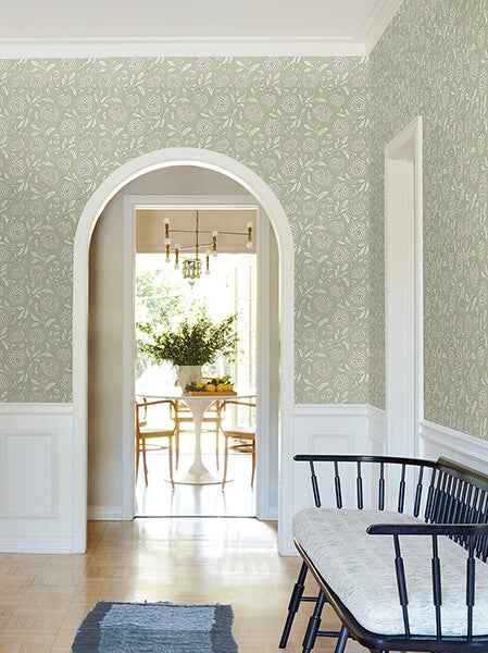 Chatsworth Garden Light Green Floral Trail Wallpaper - York Wallcoverings - VP1362 - York Wallcoverings Wallpaper