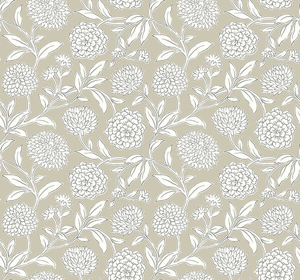 chatsworth-garden-taupe-floral-trail-wallpaper-york-wallcoverings-vp1363 - York Wallcoverings Wallpaper