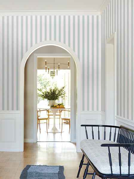 Tilford Light Blue Awning Stripe Wallpaper - York Wallcoverings - VP1371 - York Wallcoverings Wallpaper