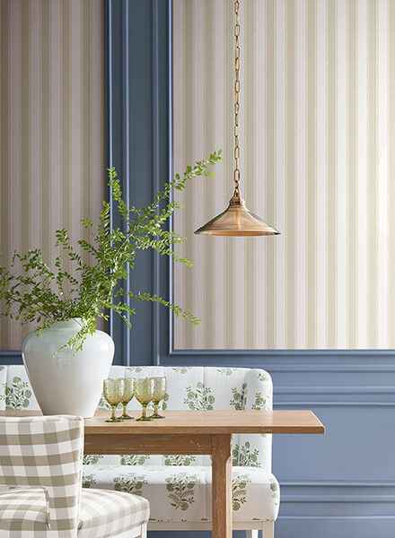 Tilford Beige Awning Stripe Wallpaper - York Wallcoverings - VP1372 - York Wallcoverings Wallpaper
