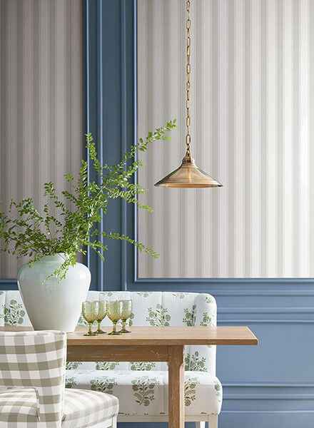 Tilford Light Grey Awning Stripe Wallpaper - York Wallcoverings - VP1373