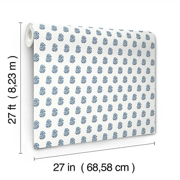 sylvie-blue-floral-wallpaper-york-wallcoverings-vp1384 - York Wallcoverings Wallpaper