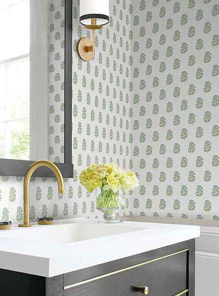 Sylvie Green Floral Wallpaper - York Wallcoverings - VP1385 - York Wallcoverings Wallpaper