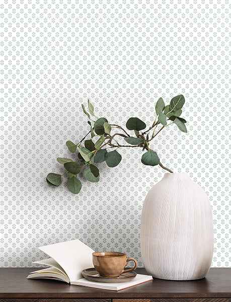 Brioni Light Blue Floral Stamp Wallpaper - York Wallcoverings - VP1391 - York Wallcoverings Wallpaper
