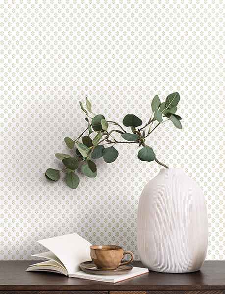 Brioni Beige Floral Stamp Wallpaper - York Wallcoverings - VP1393