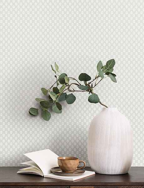Brioni Grey Floral Stamp Wallpaper - York Wallcoverings - VP1395 - York Wallcoverings Wallpaper