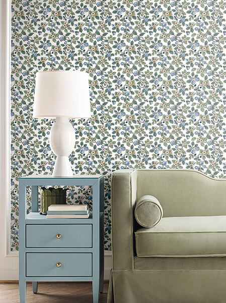 Framboise Blue Berry Vines Wallpaper - York Wallcoverings - VP1413