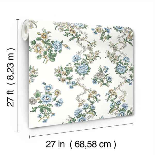 Genevieve Sapphire Floral Trail Wallpaper - York Wallcoverings - VP1423 - York Wallcoverings Wallpaper