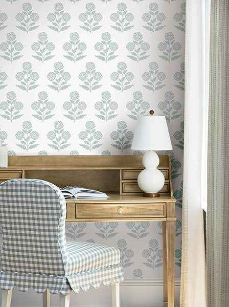 Souci Light Blue Marigolds Wallpaper - York Wallcoverings - VP1431
