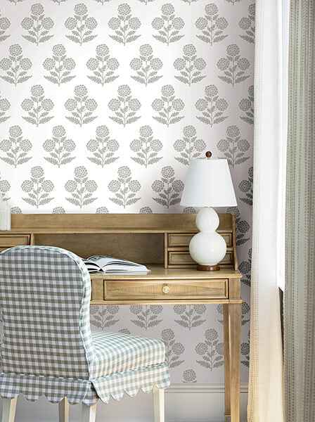Souci Grey Marigolds Wallpaper - York Wallcoverings - VP1435