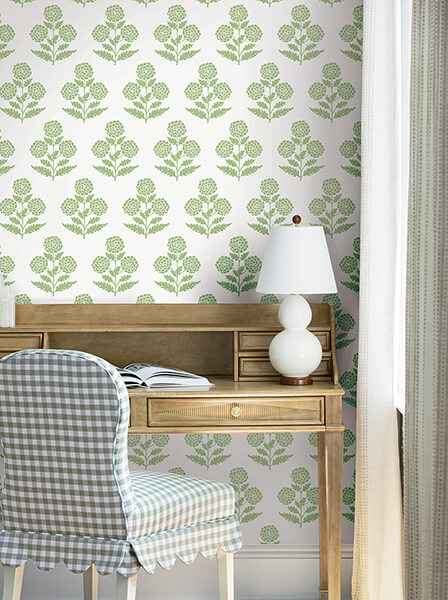 Souci Green Marigolds Wallpaper - York Wallcoverings - VP1436 - York Wallcoverings Wallpaper