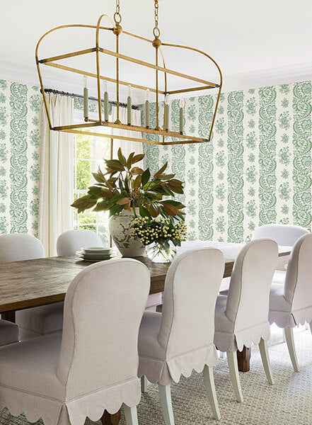 Beaumont Green Floral Stripe Wallpaper - York Wallcoverings - VP1301