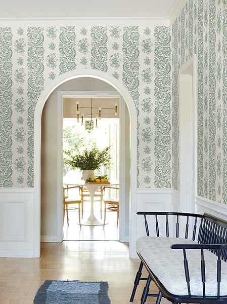 Beaumont Green Floral Stripe Wallpaper - York Wallcoverings - VP1301 - York Wallcoverings Wallpaper