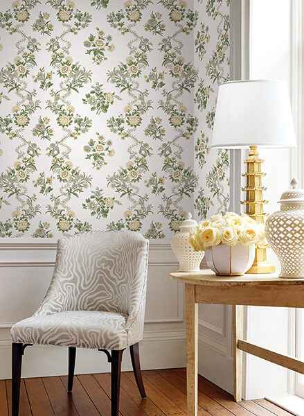 Genevieve Butter Floral Trail Wallpaper - York Wallcoverings - VP1421 - York Wallcoverings Wallpaper