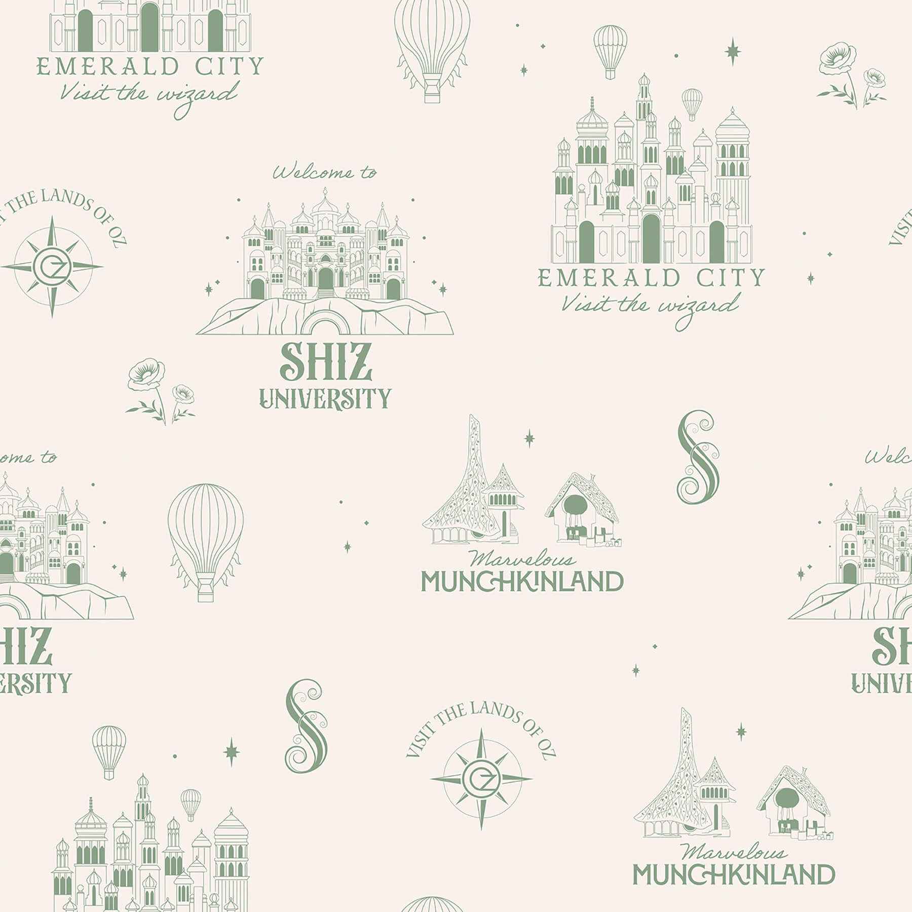 Wicked Land of Oz Green Peel and Stick Wallpaper - York Wallcoverings - RMWS1308