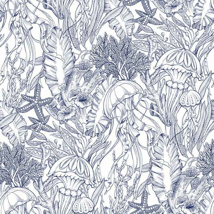 Under the Sea Navy Blue Peel and Stick Wallpaper - York Wallcoverings - NUS6494