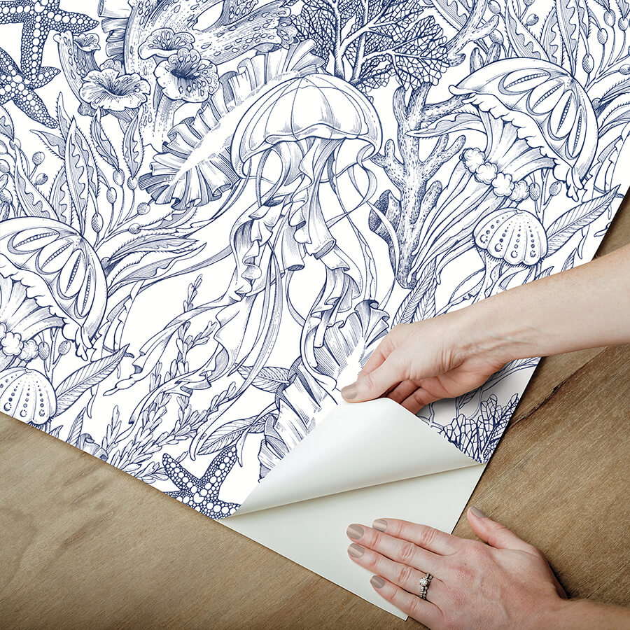 under-the-sea-navy-blue-peel-and-stick-wallpaper-york-wallcoverings-nus6494 - York Wallcoverings Wallpaper