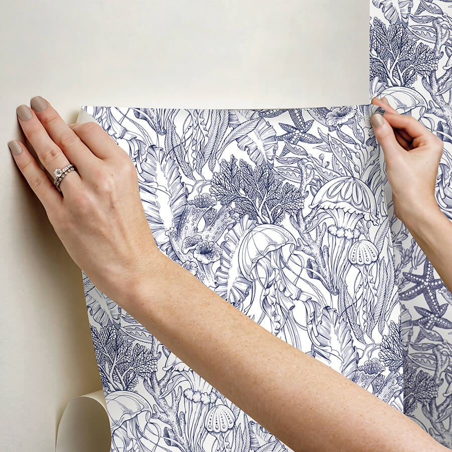 under-the-sea-navy-blue-peel-and-stick-wallpaper-york-wallcoverings-nus6494 - York Wallcoverings Wallpaper