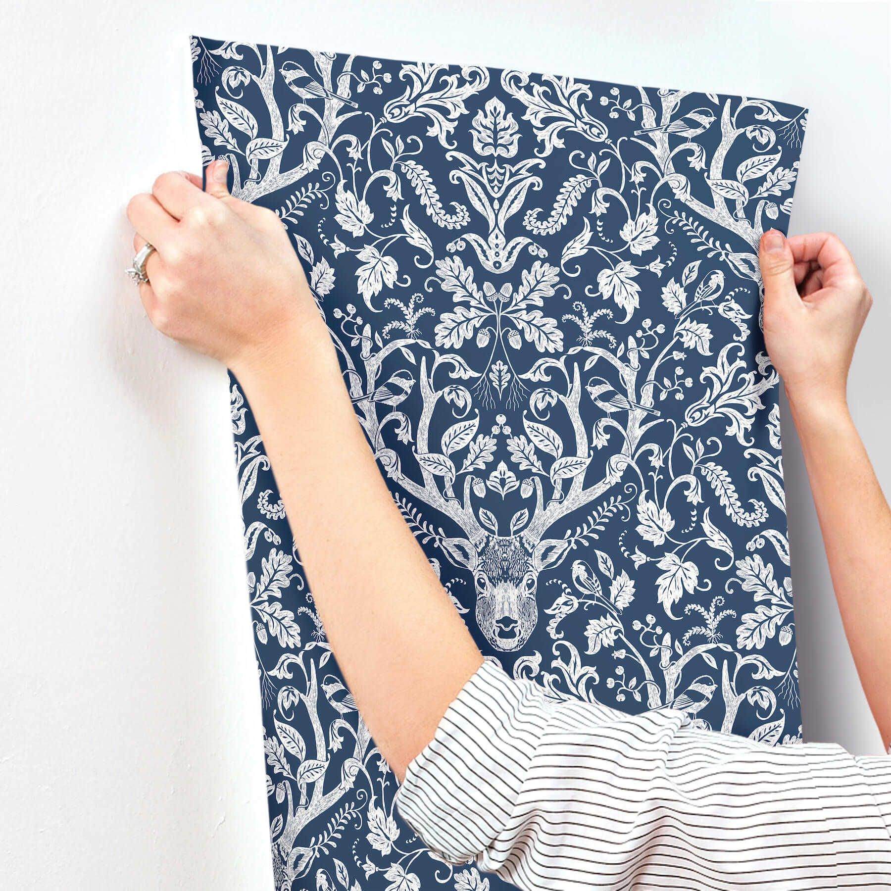 kiwassa-navy-antler-damask-wallpaper-york-wallcoverings-4169-12703 - York Wallcoverings Wallpaper