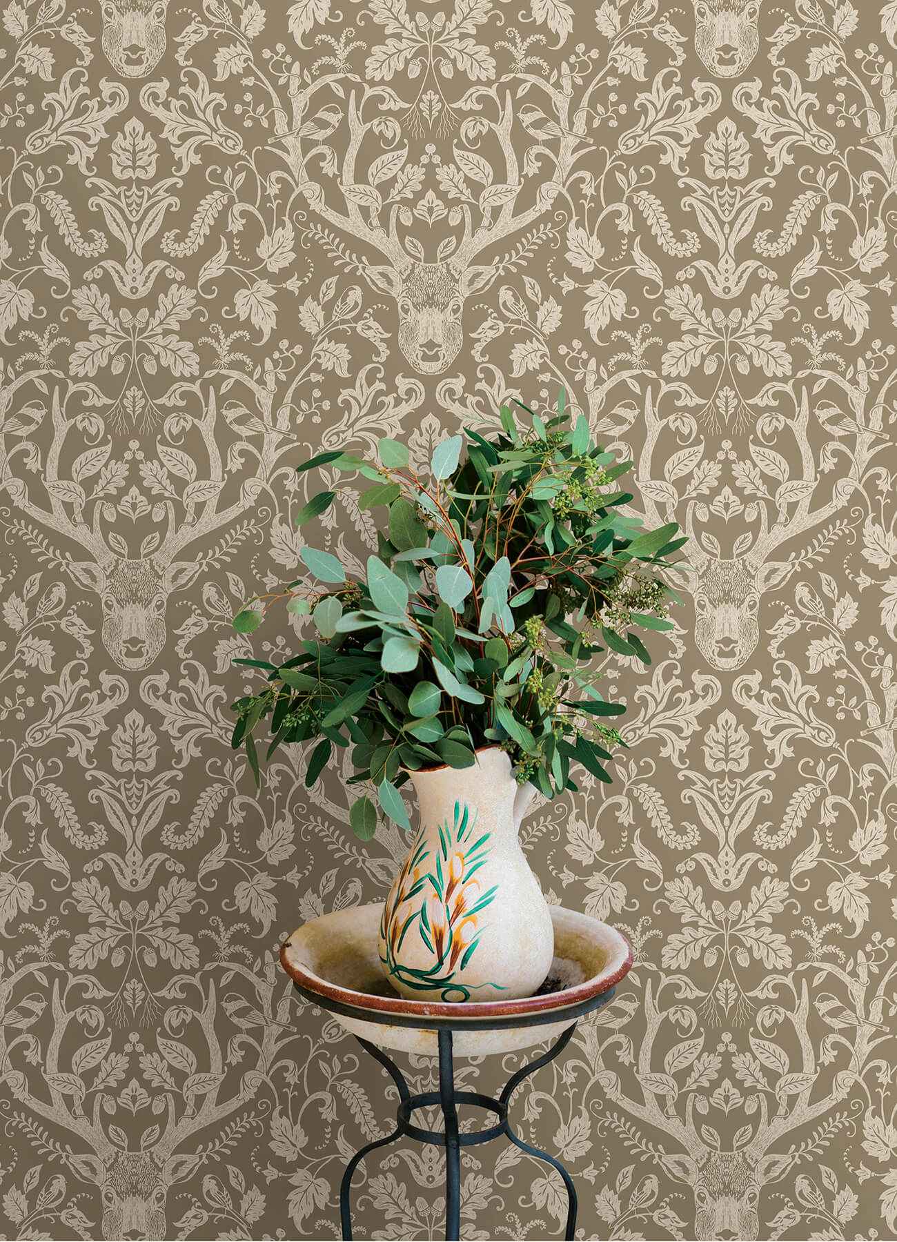 Kiwassa Light Brown Antler Damask Wallpaper - York Wallcoverings - 4169-12705 - York Wallcoverings Wallpaper