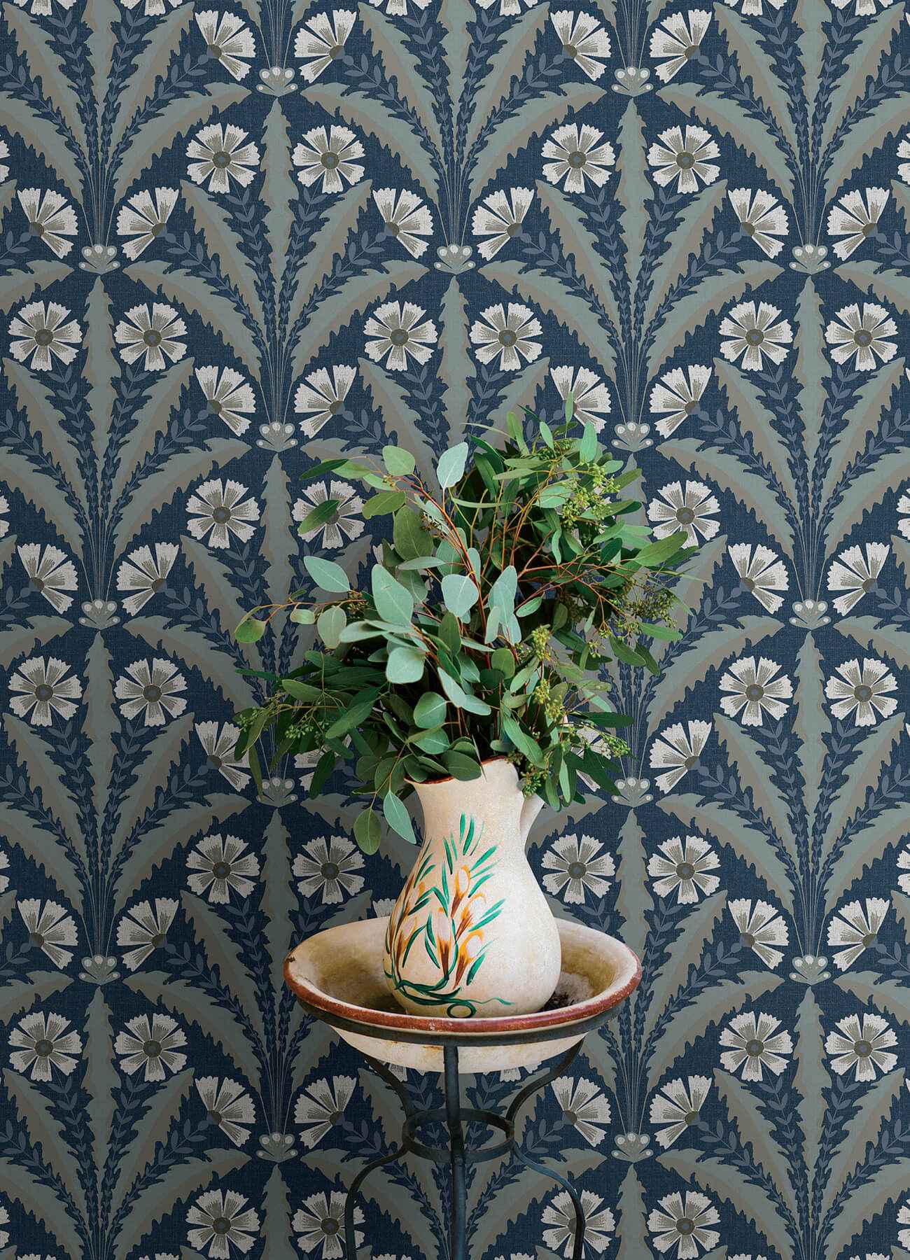 Tap Root Dark Blue Floral Damask Wallpaper - York Wallcoverings - 4169-27600