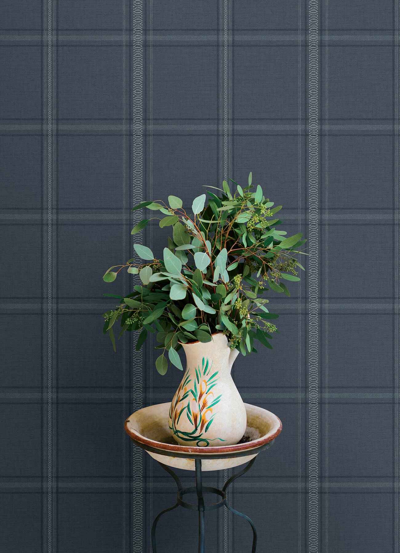 Auberge Dark Blue Plaid Wallpaper - York Wallcoverings - 4169-27605