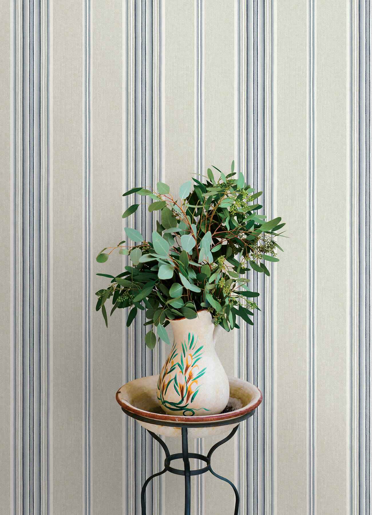 Calvados Blue Linen Stripe Wallpaper - York Wallcoverings - 4169-83123
