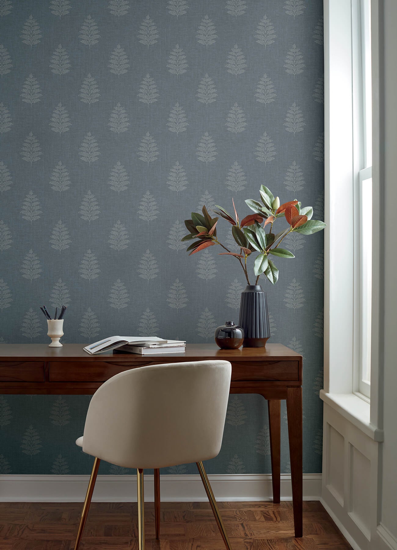 frond-denim-leaf-wallpaper-york-wallcoverings-4169-83127 - York Wallcoverings Wallpaper