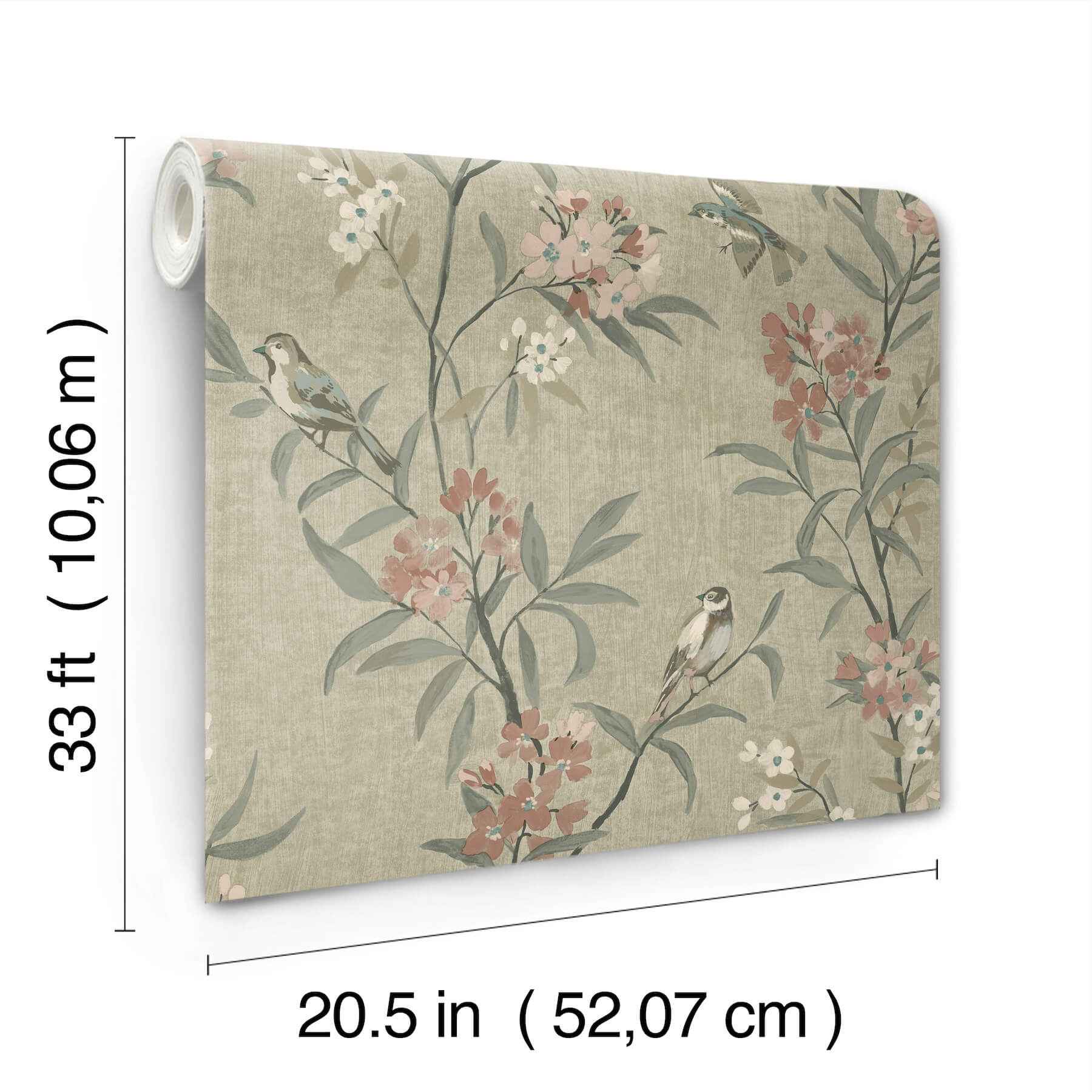 Tea Olive Green Finch Frolic Wallpaper - York Wallcoverings - 4169-83138 - York Wallcoverings Wallpaper