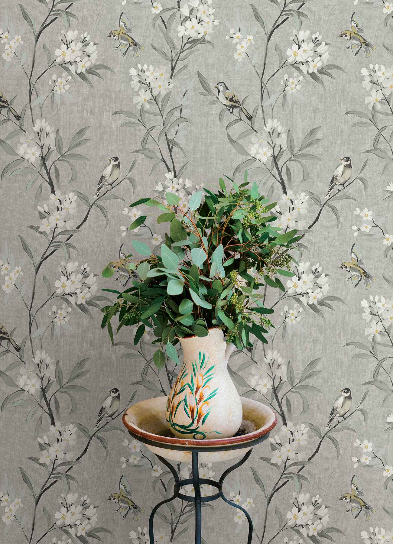 Tea Olive Gray Finch Frolic Wallpaper - York Wallcoverings - 4169-83141 - York Wallcoverings Wallpaper