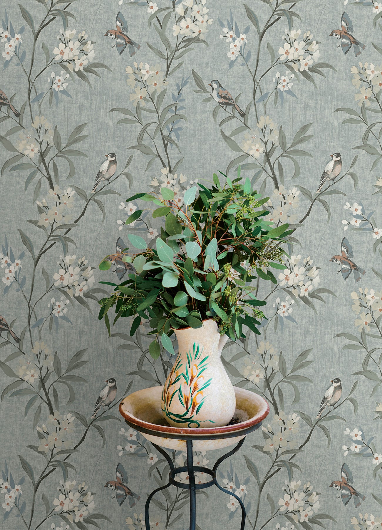 tea-olive-blue-finch-frolic-wallpaper-york-wallcoverings-4169-83139