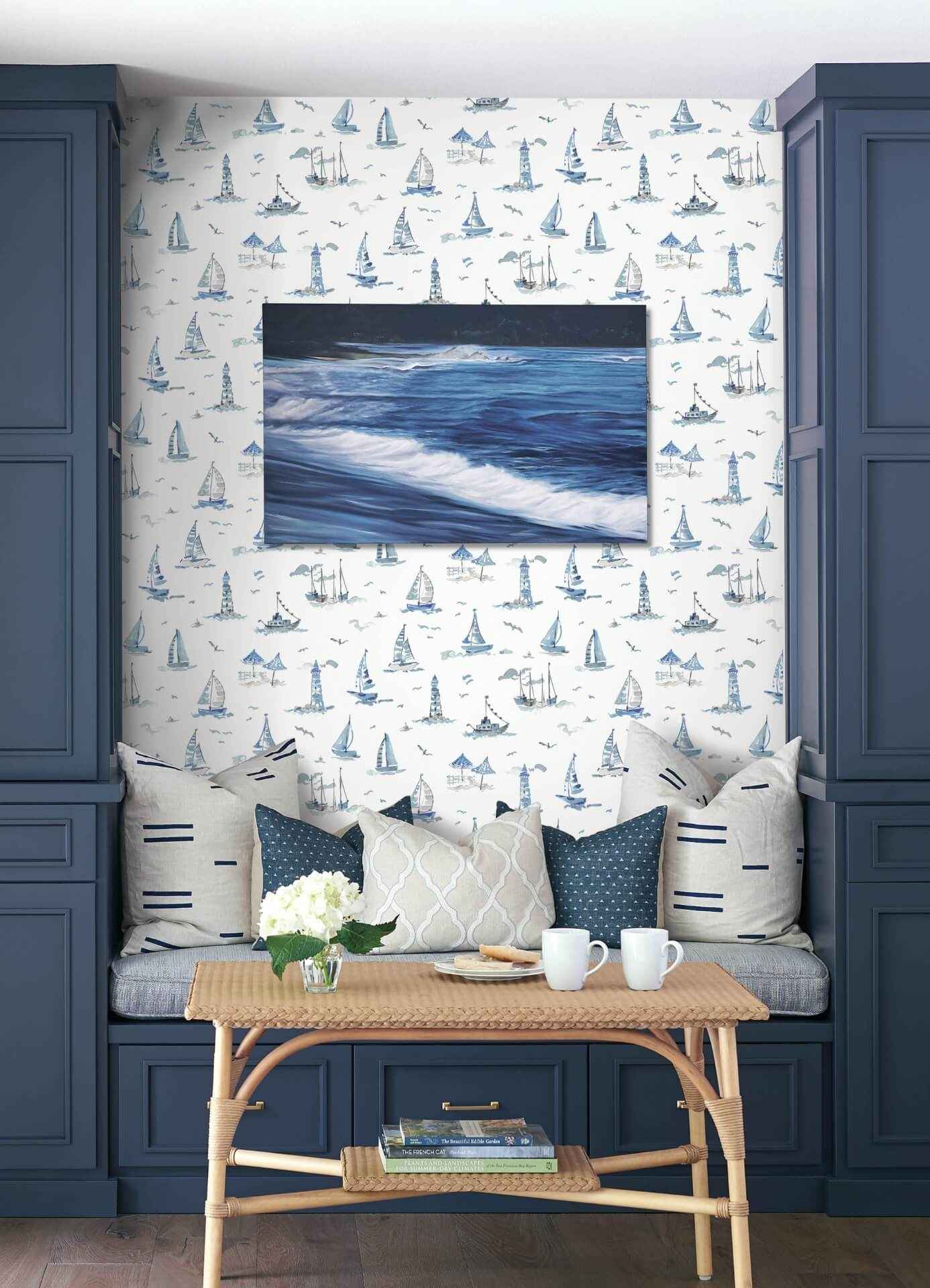 Set Sail Blue Peel & Stick Wallpaper - York Wallcoverings - NUS6499 - York Wallcoverings Wallpaper