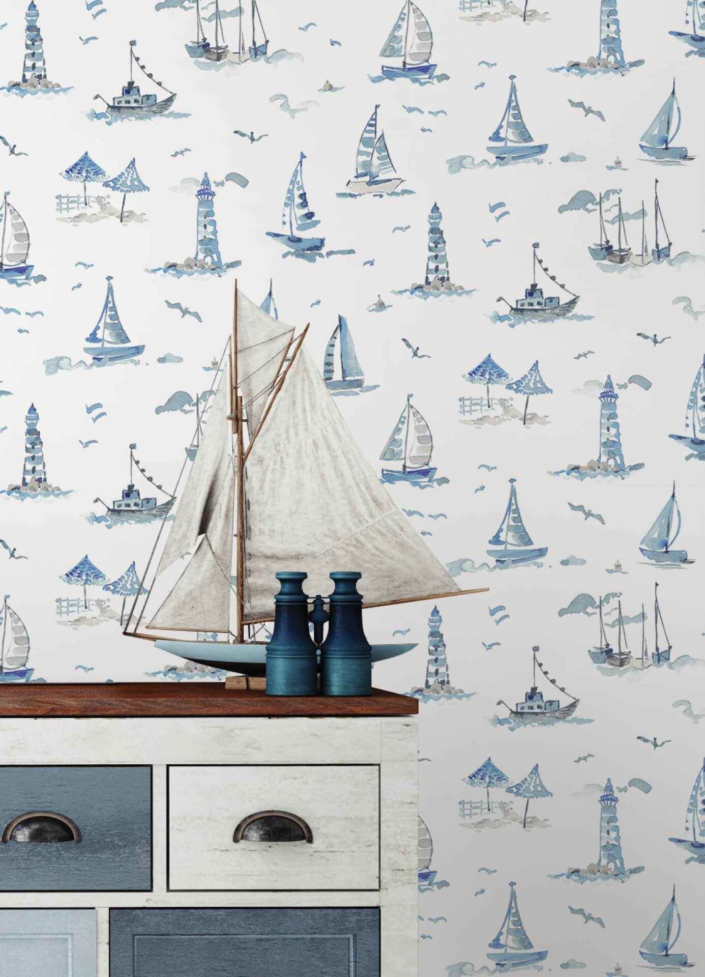 Set Sail Blue Peel & Stick Wallpaper - York Wallcoverings - NUS6499 - York Wallcoverings Wallpaper