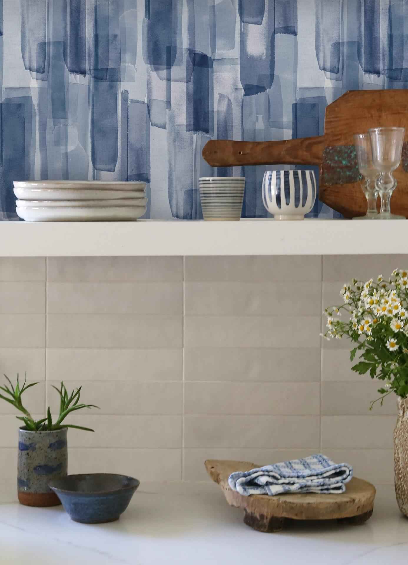 Mr Kate Watercolor Glass Dark Blue Peel and Stick Wallpaper - York Wallcoverings - RMWS1314 - York Wallcoverings Wallpaper