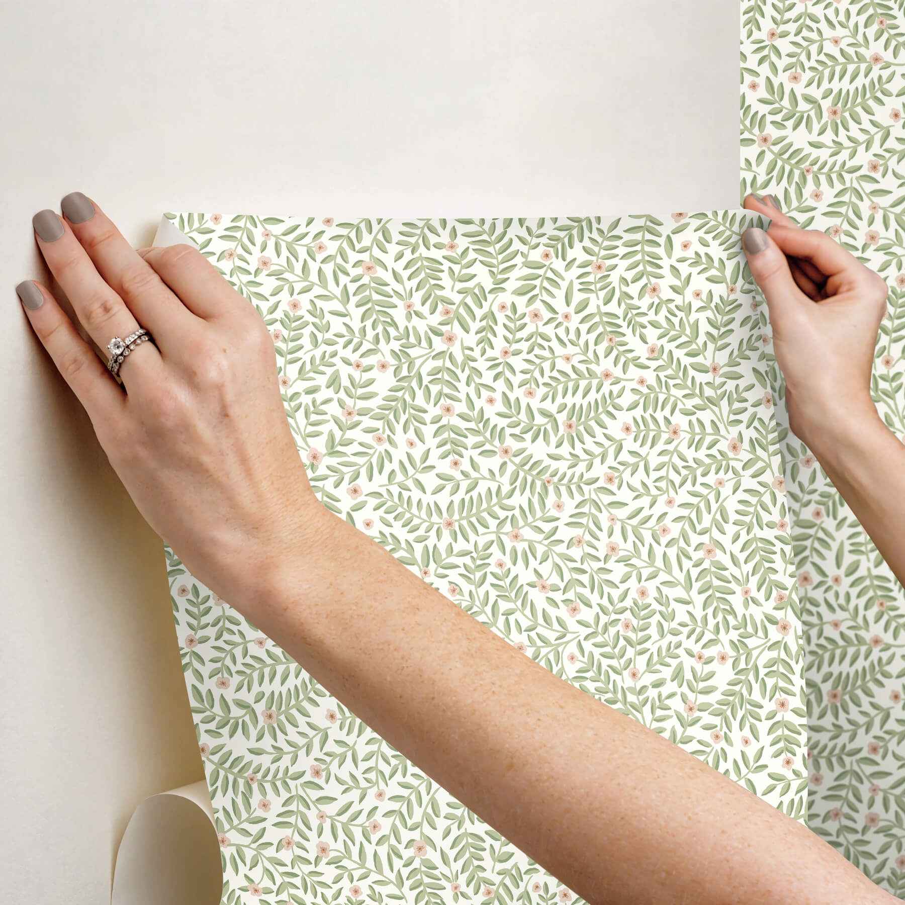 Elodie Cream Petite Floral Premium Peel + Stick Wallpaper - York Wallcoverings - PSW1673RL - York Wallcoverings Wallpaper