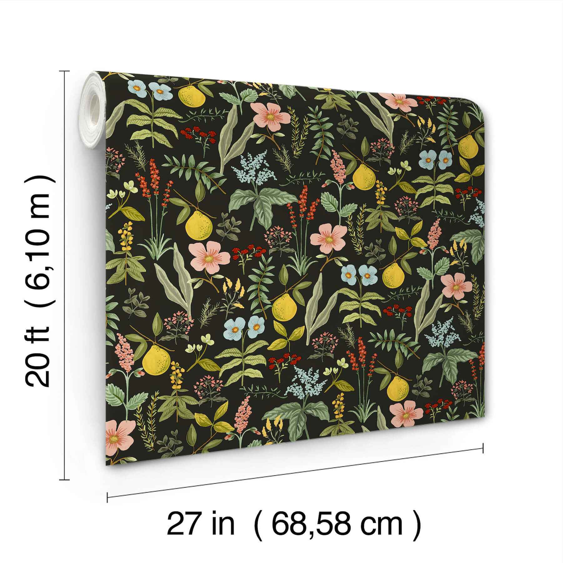 Herb Garden Black Botanical Premium Peel + Stick Wallpaper - York Wallcoverings - PSW1676RL - York Wallcoverings Wallpaper