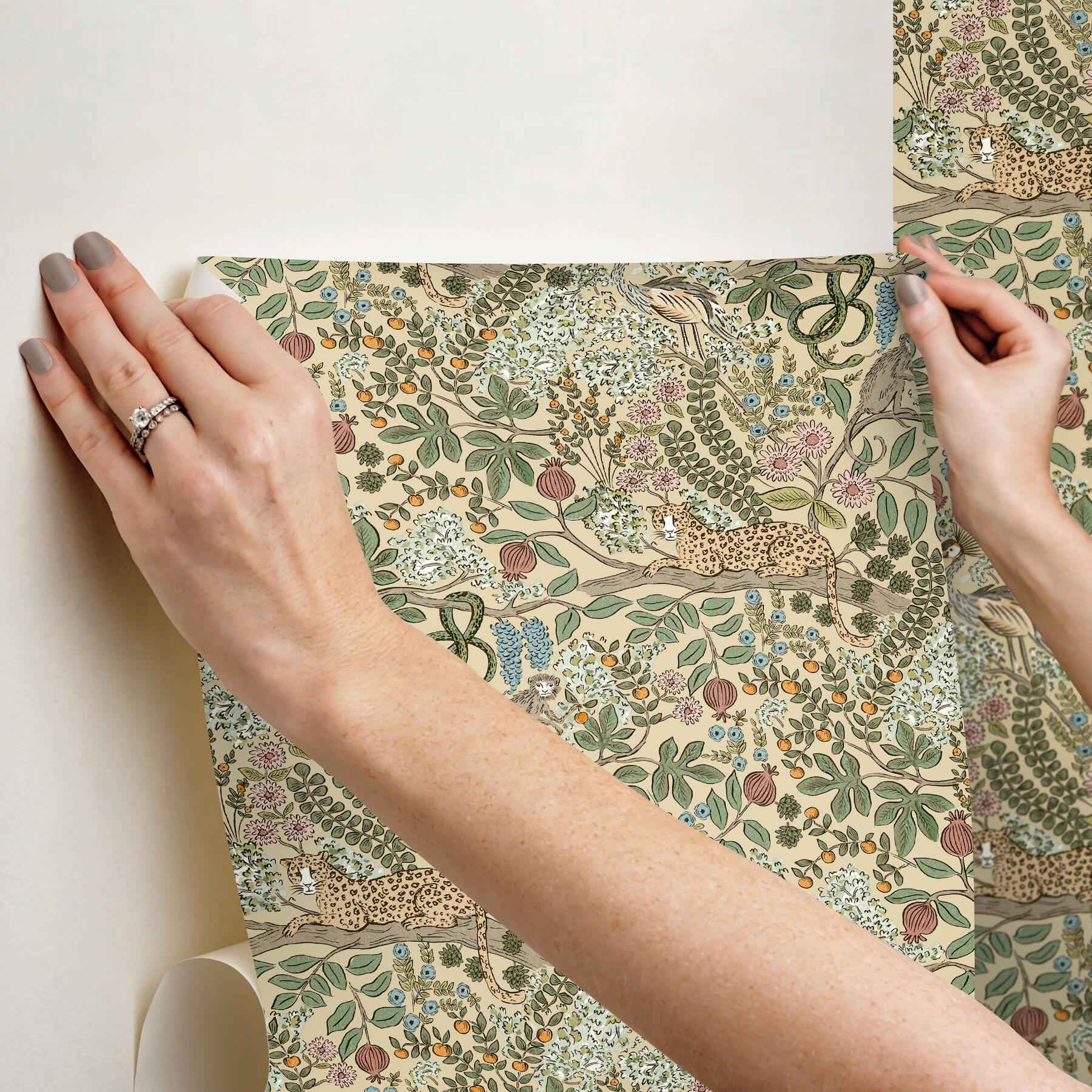 Safari Beige Jungle Toile Premium Peel + Stick Wallpaper - York Wallcoverings - PSW1679RL - York Wallcoverings Wallpaper