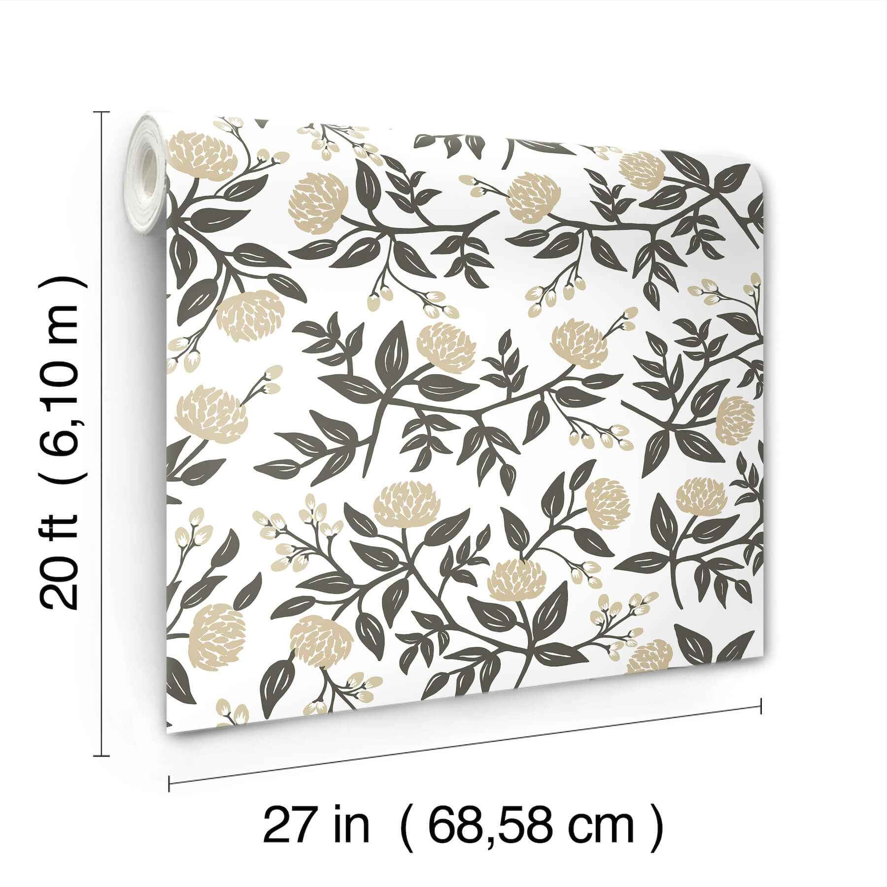Peonies Gold Floral Premium Peel + Stick Wallpaper - York Wallcoverings - PSW1686RL - York Wallcoverings Wallpaper